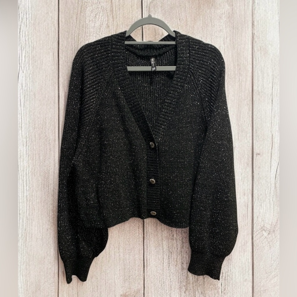 Black Shimmer Crop Cardigan